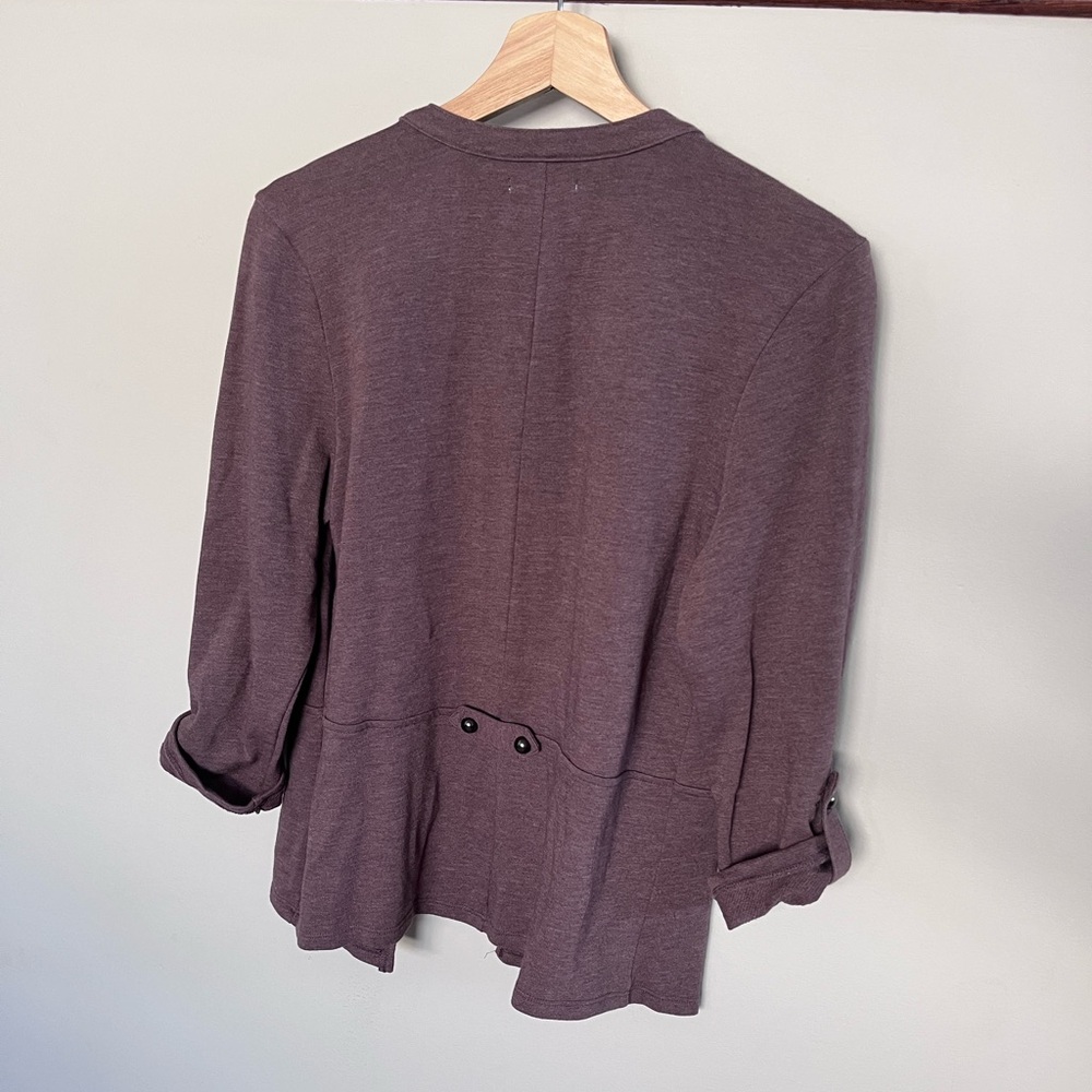 Maurices Mauve Brown Knit Jacket Collarless Button Trim Rolled Sleeve Blazer - Picture 3 of 5